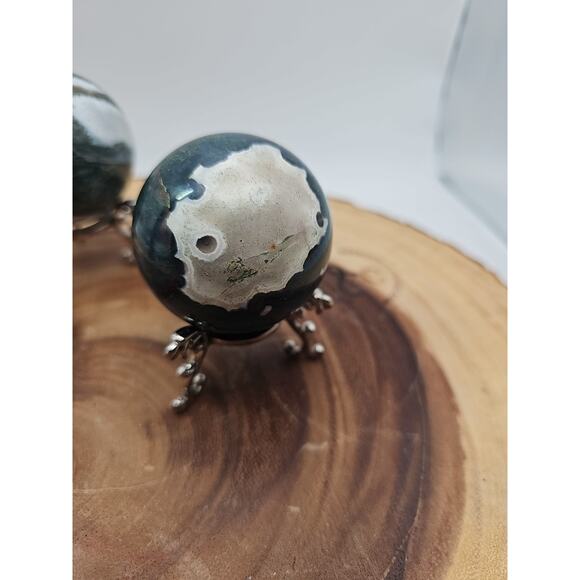 1 Pair Moss Tree Agate Sphere W/Stand 52mm .93lb - Picture 6 of 10